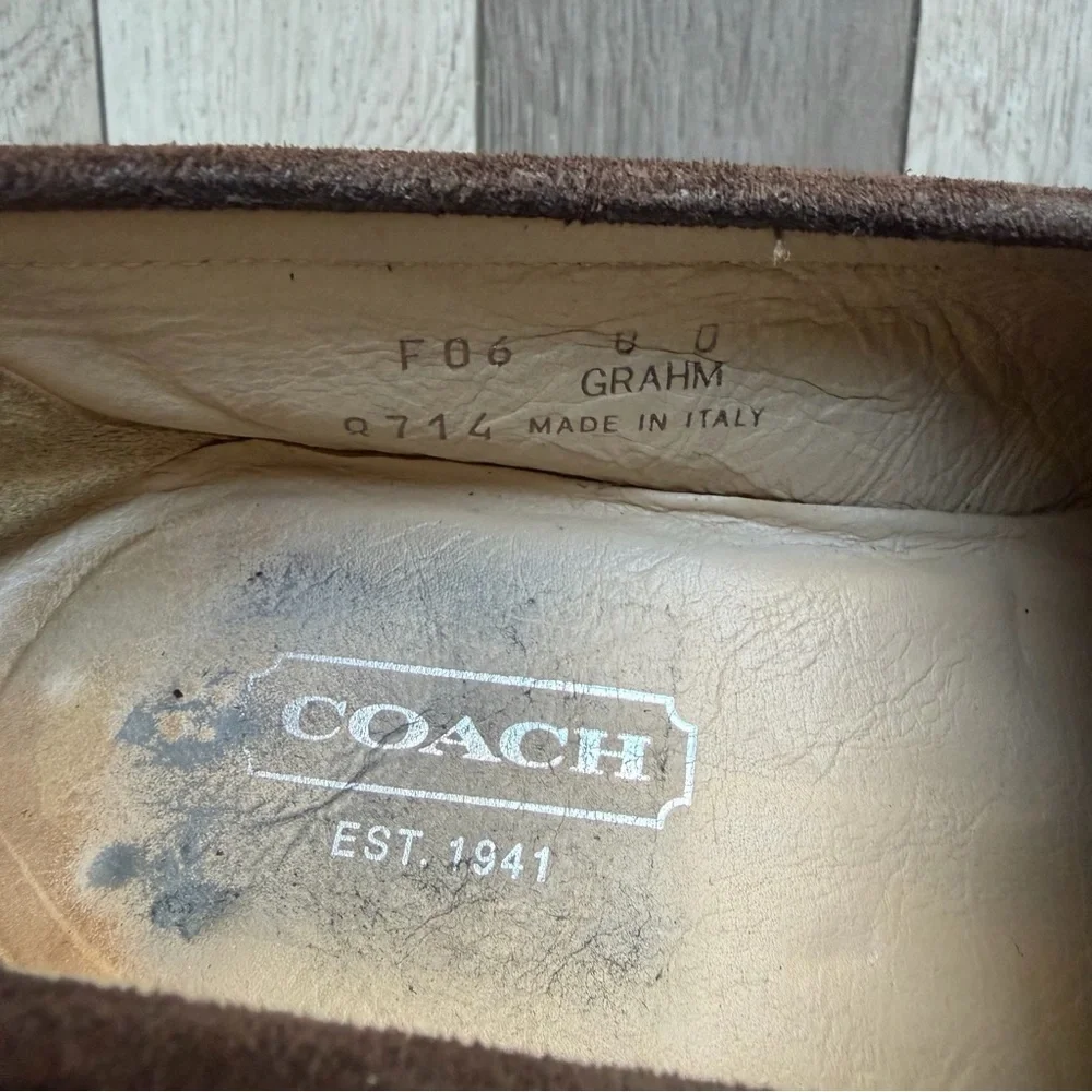 Coach Dark Brown Suede Loafers with Gold Accent - Picture 12 of 12